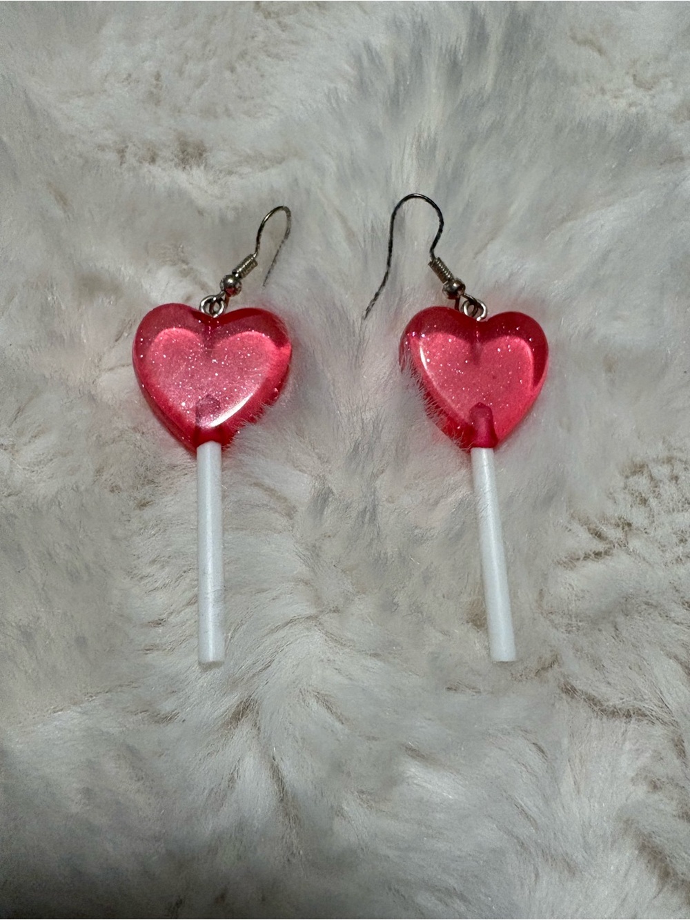 Heart Lollipop Dangle Earrings - Pink Glitter